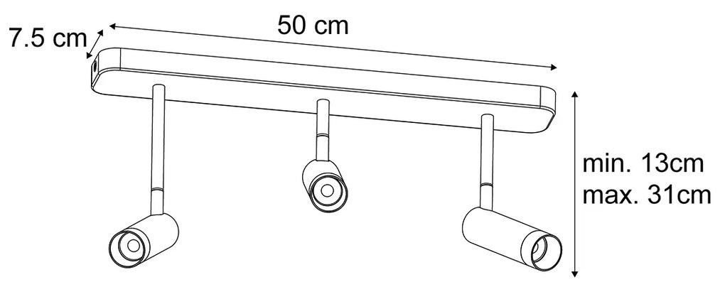 Заоблен таванен прожектор черен GU10 35mm 3-светлини регулируем - Kate