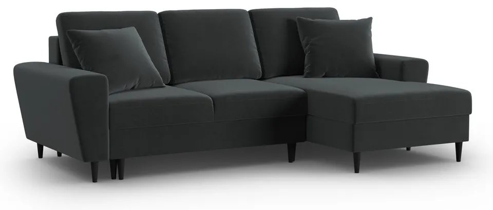 Тъмносив кадифен разтегателен ъглов диван с място за съхранение (десен ъгъл) Kyoto – Cosmopolitan Design
