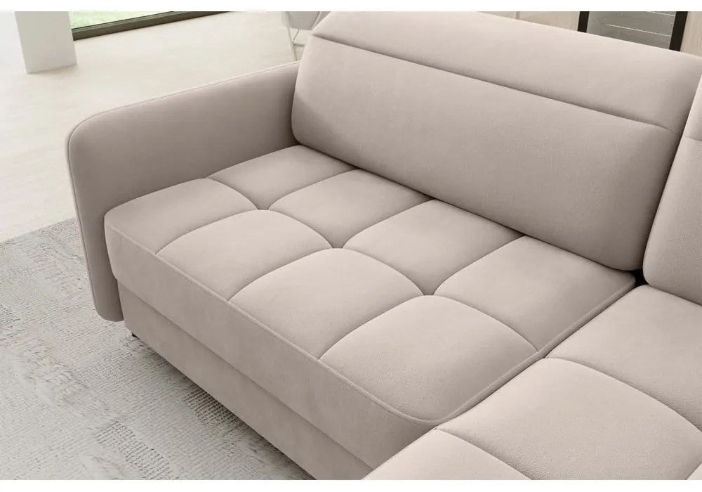 Светлокафяв кадифен разтегателен ъглов диван с място за съхранение (десен ъгъл L форма) Barea – ELTAP