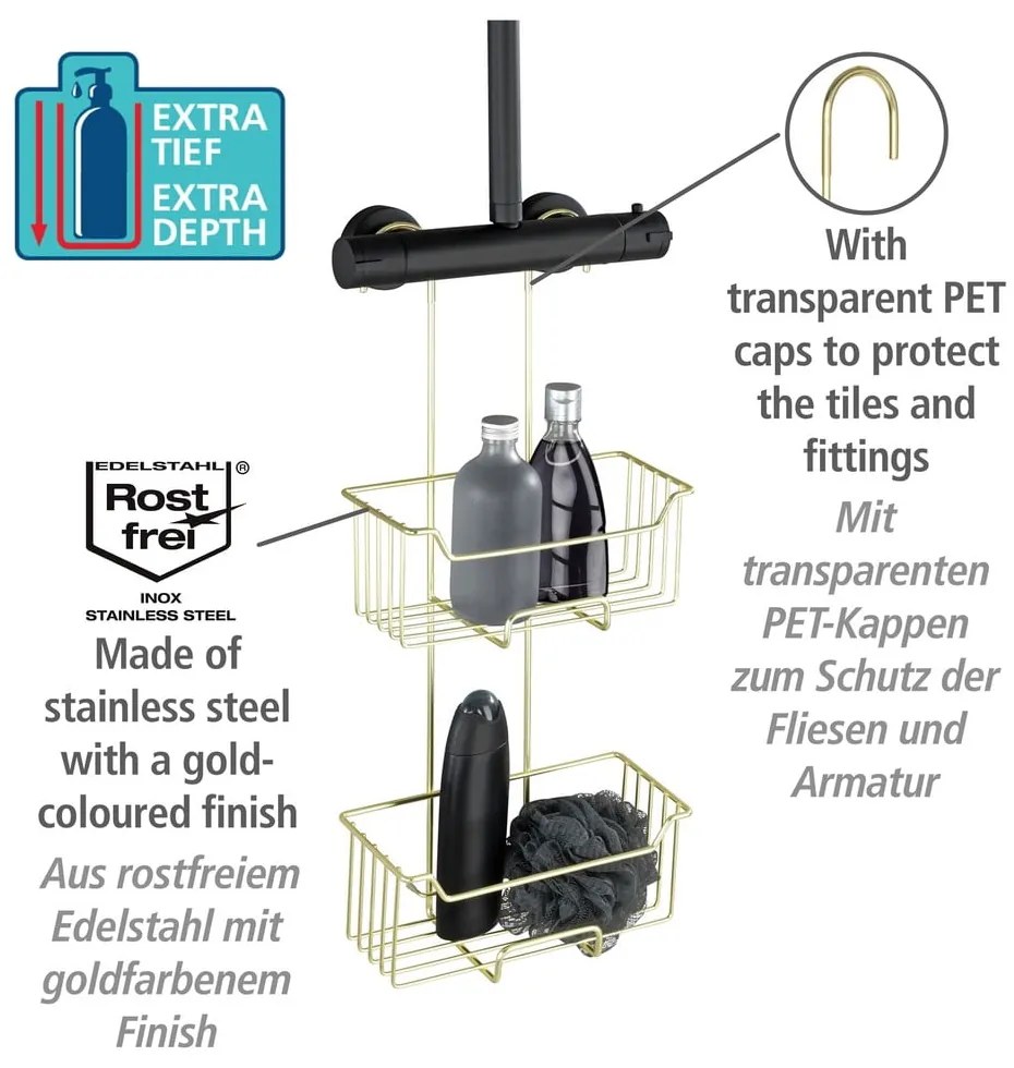 Висящ рафт за баня от неръждаема стомана в златист цвят Milo – Wenko