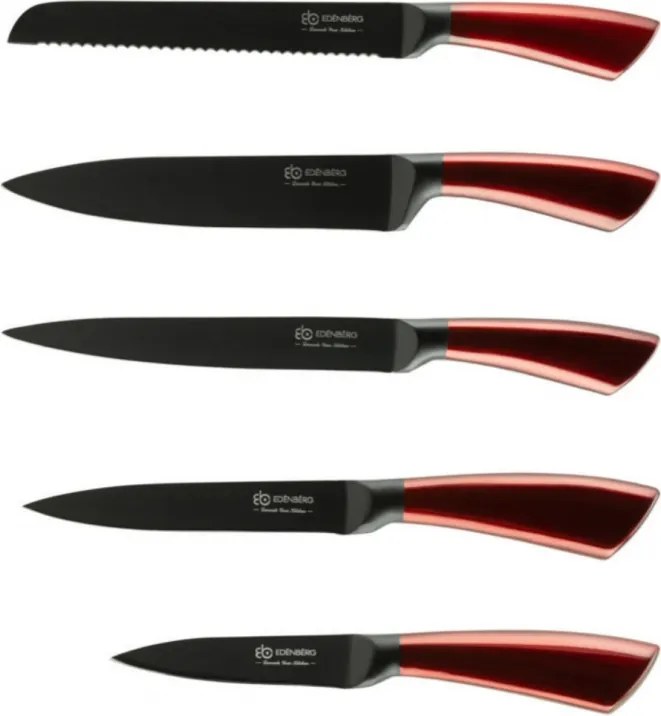 Комплект 5 бр ножове Edenberg EB-936, Карбонова стомана, Поставка, Червен