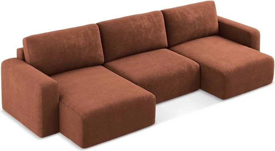 Теракотен шенилов сгъваем/с място за съхранение ъглов диван (U форма) Kona – Makamii
