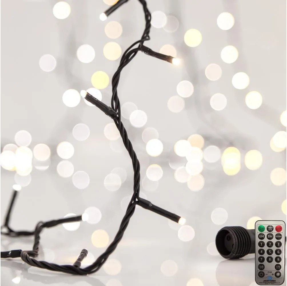 LED външен гирлянд CLUSTER 200xLED/8 функции 2,1 m IP44 топло бяло + дистанционно управление