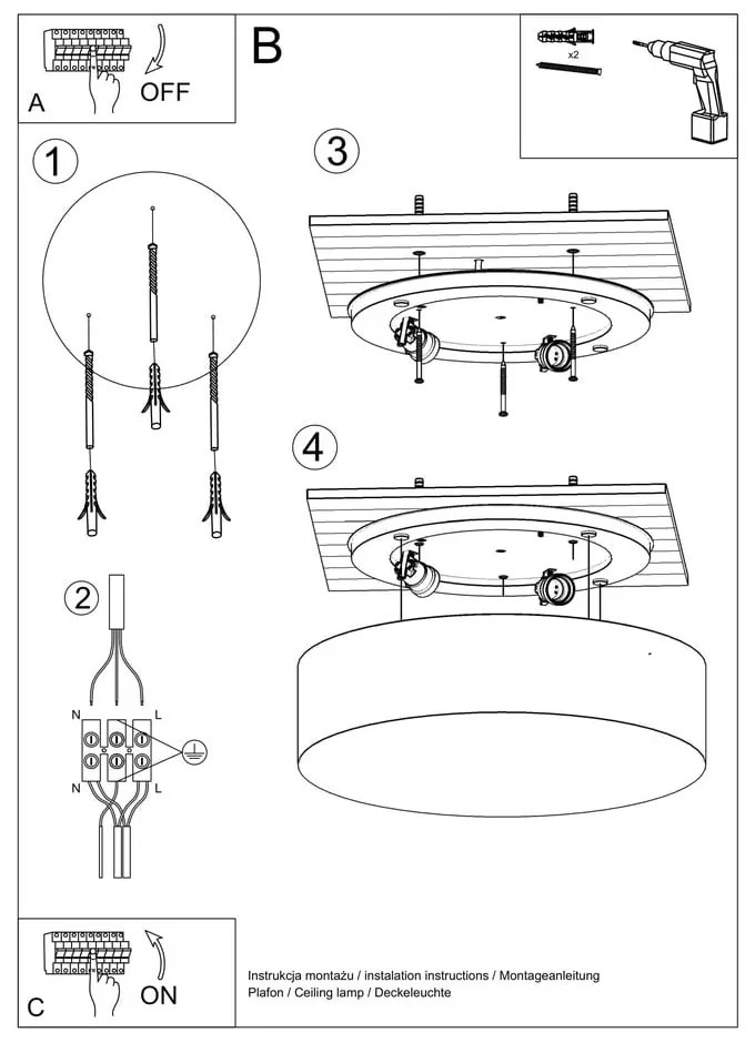 Черна таванна светлина таван Atis - Sollux