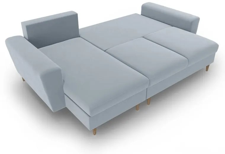 Светлосин кадифен разтегателен ъглов диван с място за съхранение Kyoto – Cosmopolitan Design