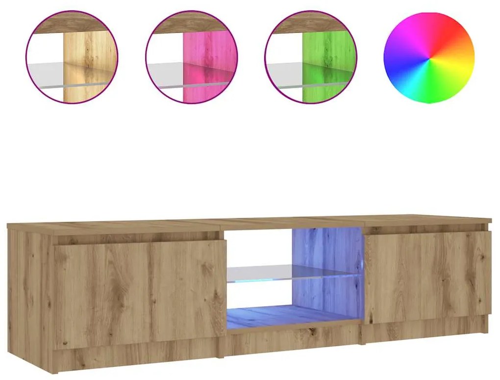 856350 vidaXL ТВ шкаф с LED осветление Дъб Artisan 140x40x36 cm