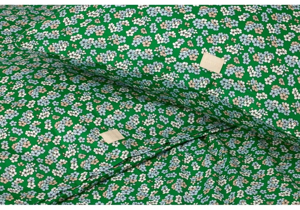 Зелено памучно спално бельо от сатен за единично легло 140x200 cm Pleasantly - JUNA