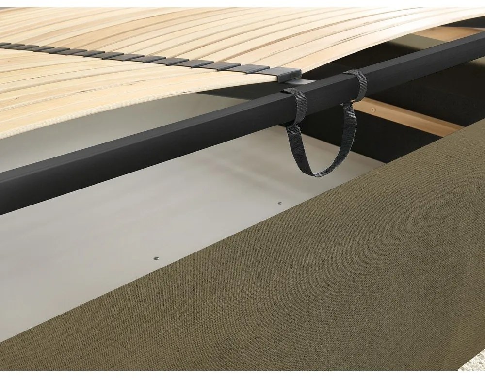 Тъмнозелено тапицирано двойно легло с място за съхранение с решетка 180x200 cm Jagna - Bobochic Paris