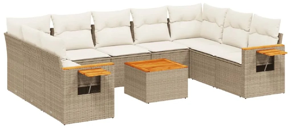 3259524 vidaXL Градински диван с възглавници, 10 части, бежов полиратан