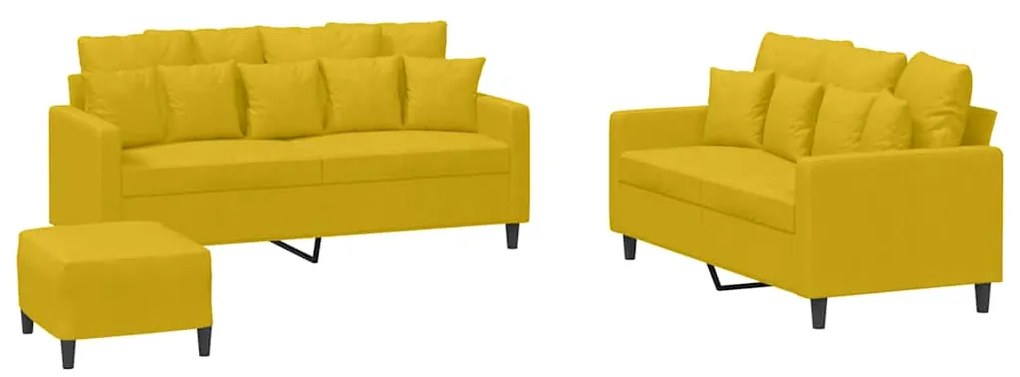 3201716 vidaXL Комплект дивани от 3 части с възглавници, жълт, кадифе