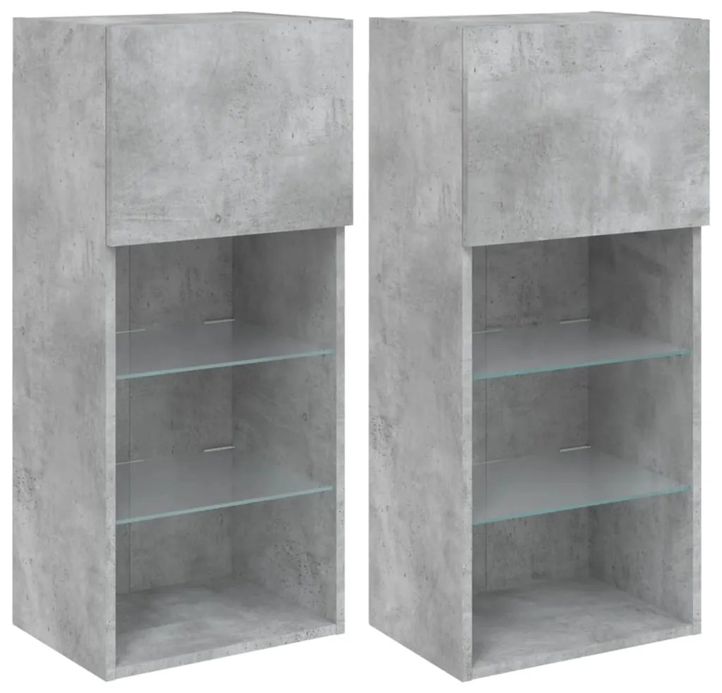 837050 vidaXL ТВ шкафове с LED осветление 2 бр бетонно сиви 40,5x30x90 см