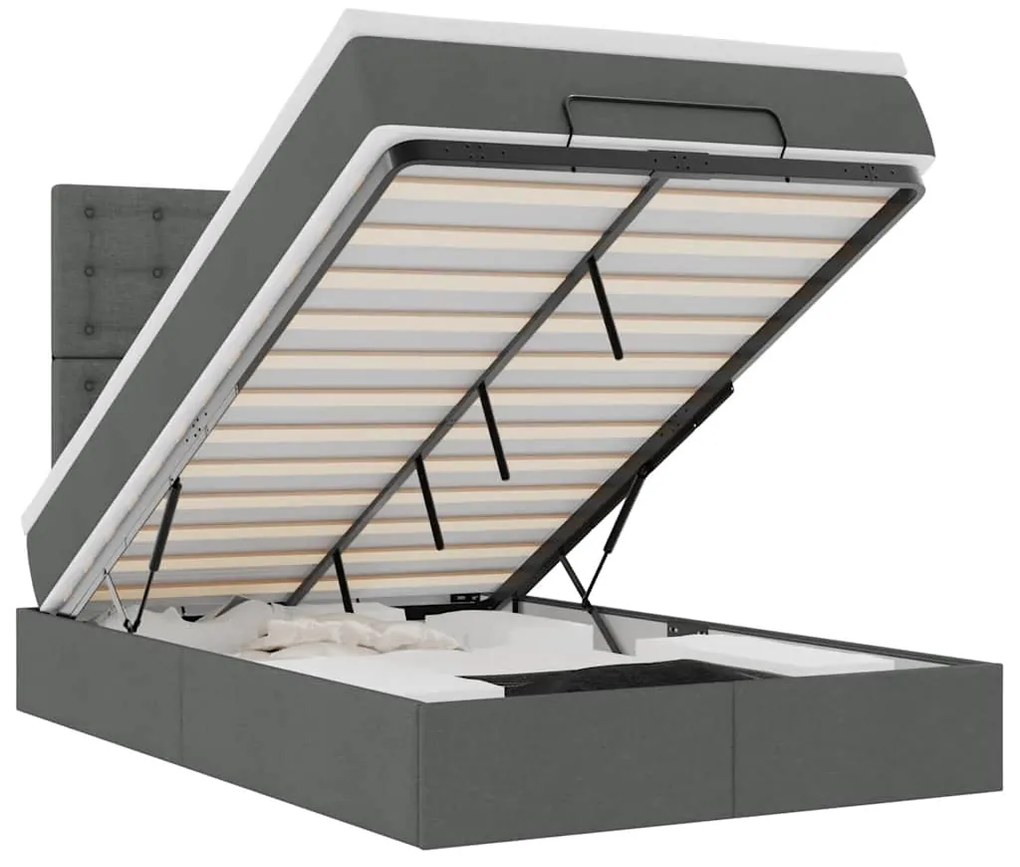 3314163 vidaXL Османска легло с матрак и LED, тъмносиво, 120x200 см, плат