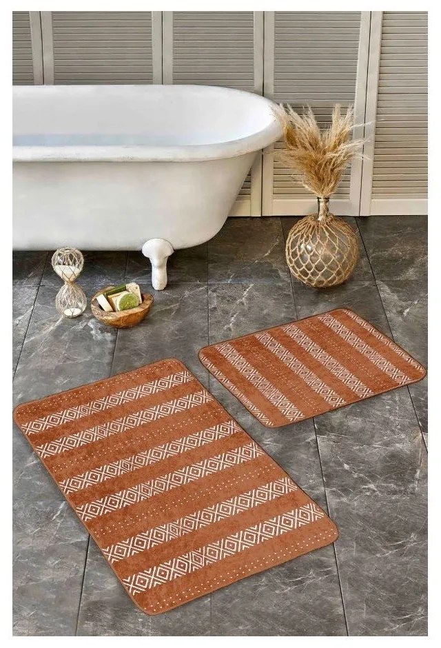 Кафяви кадифени килими за баня в комплект от 2 бр. 60x100 cm – Mila Home