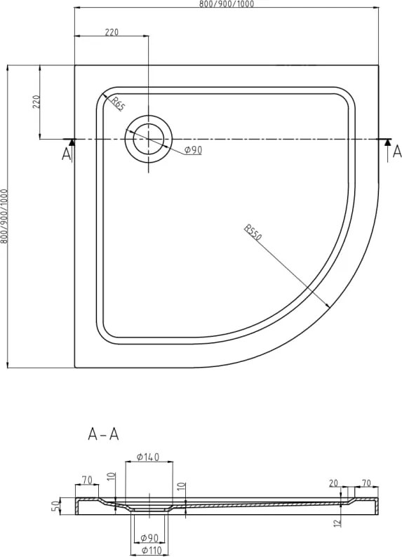 Mexen Flat полукръгъл тънък душ корито 80 x 80 см, бял, хром сифон - 41108080
