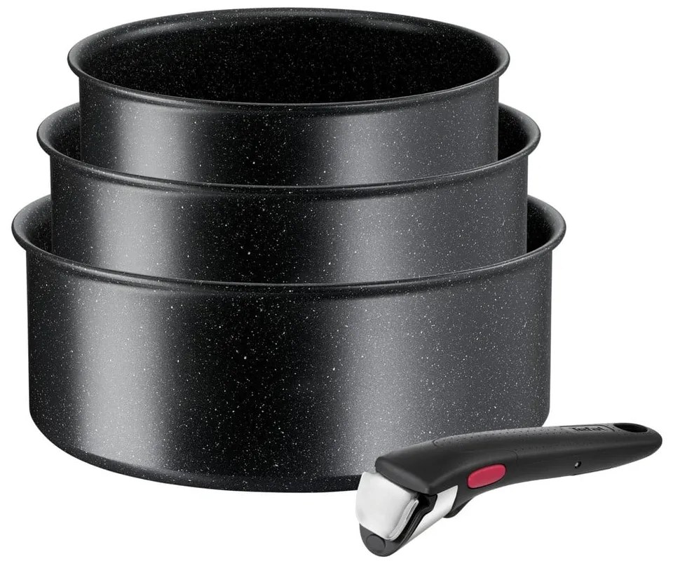 Алуминиеви гърнета в комплект 3 бр. с незалепващо покритие/с подвижна дръжка подходящи за индукционен котлон INGENIO Black stone L3998902 – Tefal
