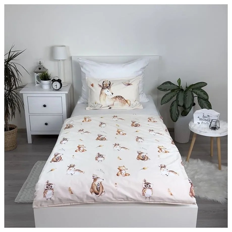 Бежово памучно детско спално бельо 100x135 cm Animals "Woodland" – Jerry Fabrics