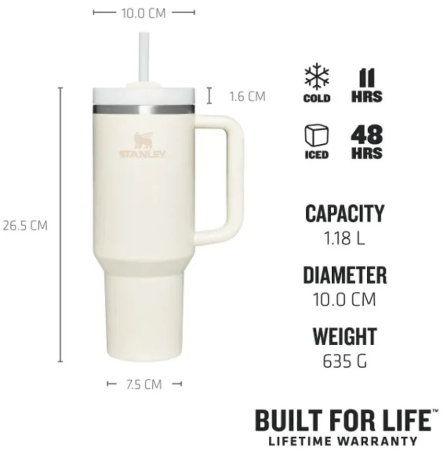 Кремав термос със сламка от неръждаема стомана 1,18 l Quencher H2.0 FlowState Tumbler Cream – Stanley