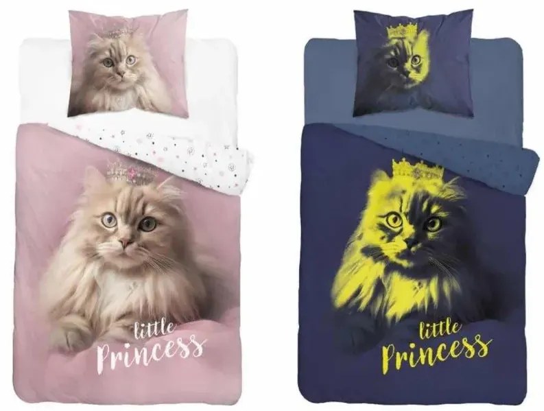 Памучни чаршафи, светещи в тъмното - мотив на котка 2 части: 1 бр. 140x200 + 1 бр. 70x80