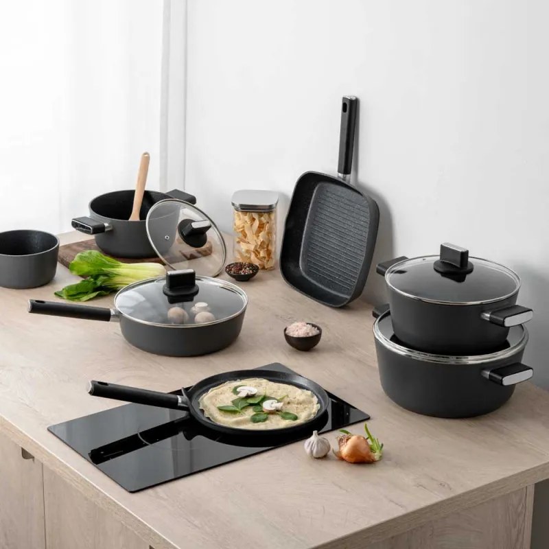 Тенджера Luigi Ferrero Regina FR-2840, 28x12.5 см, 6.5 л, Незалепващо мраморно покритие, Стъклен капак с отвор за пара, Индукция, Черен