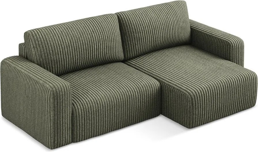 Зелен сгъваем/с място за съхранение ъглов диван от рипсено кадифе (десен ъгъл) Kona – Makamii
