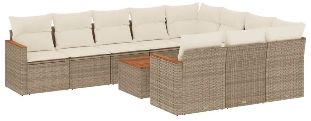 3258747 vidaXL Градински диван с възглавници, 11 части, бежов полиратан