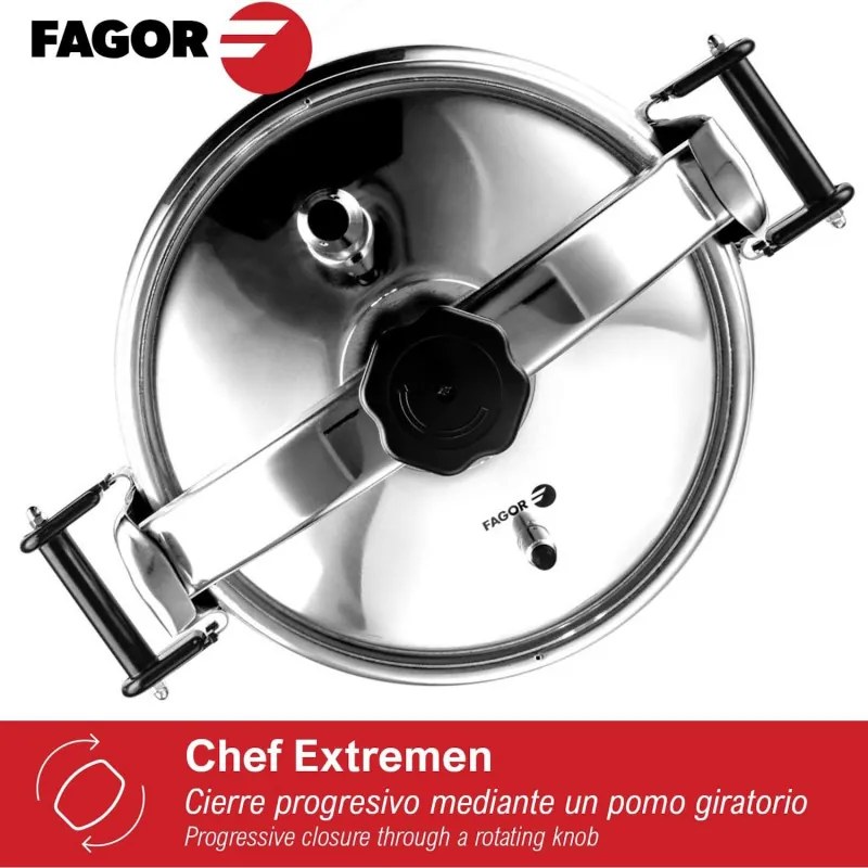 Втора ръка: Тенджера под налягане Fagor Chef Extremen 100602653, 15 л, 30 см, 50 kPa, 3 системи за безопасност, Алуминий, Сребрист