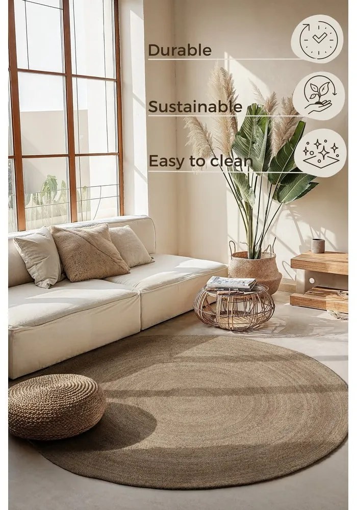 Сиво-бежов двустранен ютен кръгъл килим ø 140 cm Braided – Hanse Home