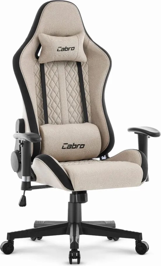 Геймърски стол CABRO C508 с облегалка, регулируема до 180°, и 2D подлакътници, с максимална товароносимост 150 кг, бежов