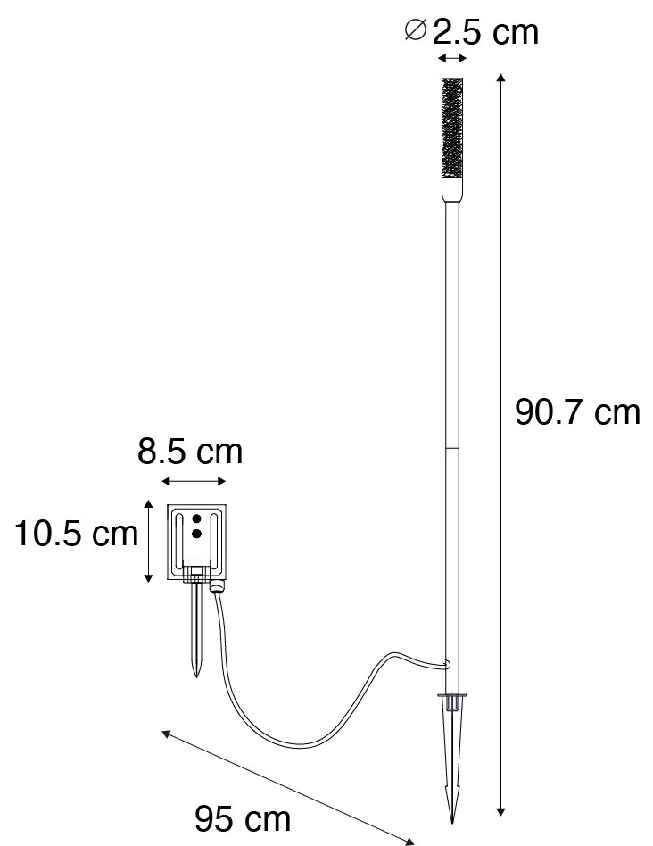 Външна подова лампа черна с акумулаторен LED и соларен панел - Barry