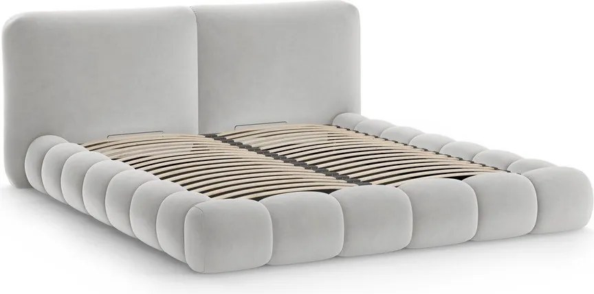 Сиво тапицирано двойно легло с място за съхранение и включена подматрачна рамка 200x200 cm Solange – Micadoni