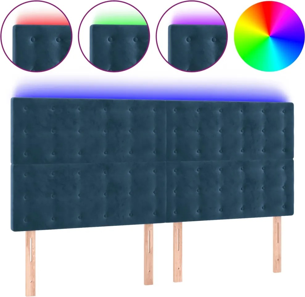 3122922 vidaXL LED горна табла за легло, тъмносиня, 180x5x118/128 см, кадифе