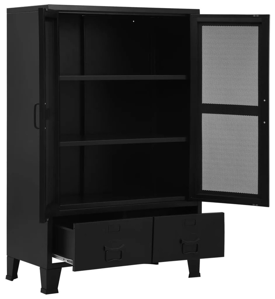 145355 vidaXL Офис шкаф мрежести врати промишлен черен 75x40x120 cм стомана