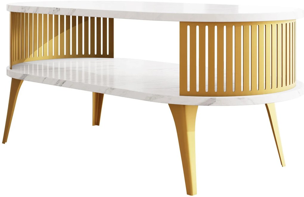 Холна маса Fikoli II-Бял мрамор - Злато