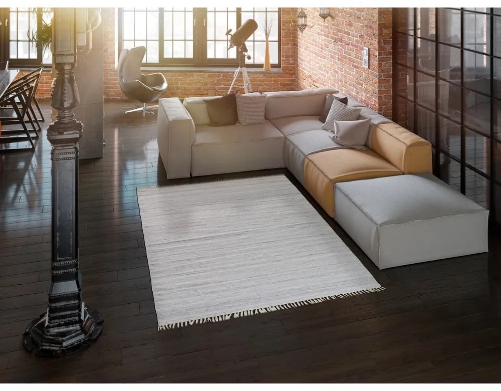 Светлосив килим за открито, изработен от рециклирана пластмаса Liso, 140 x 200 cm - Universal