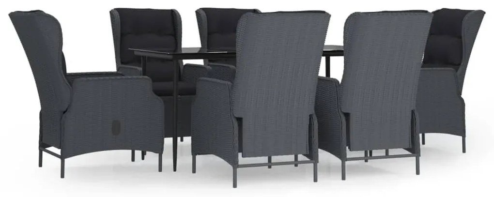 3156803 vidaXL Градински трапезен комплект от 7 части, полиратан, тъмносив