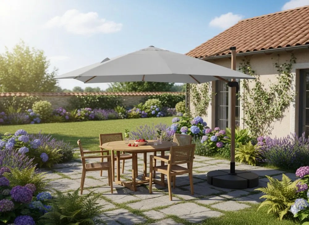 Сив градински чадър 3 x 3 м ROMA - страничен чадър с накланяне