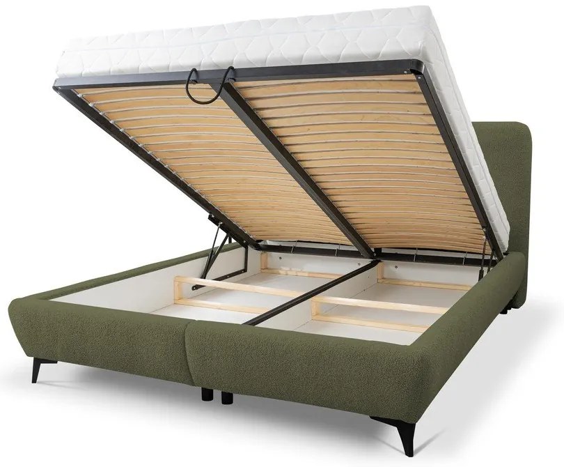 Зелено двойно тапицирано легло с място за съхранение и включена подматрачна рамка 180x200 cm Makapu – Makamii
