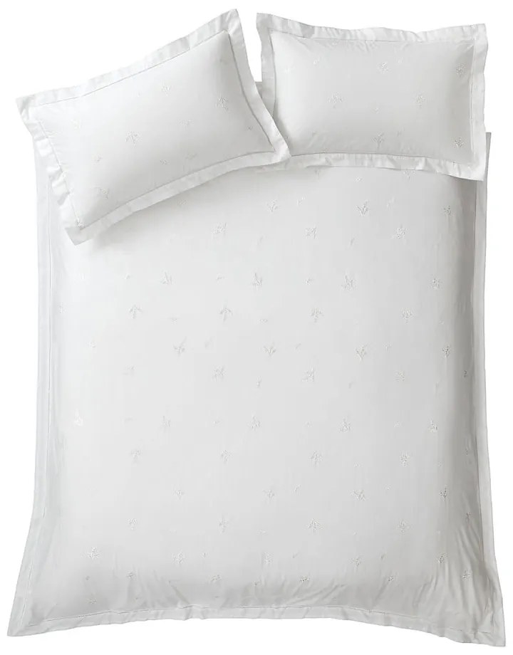 Бяло единично памучно спално бельо 135x200 cm Lottie Floral Embroidery – Bianca