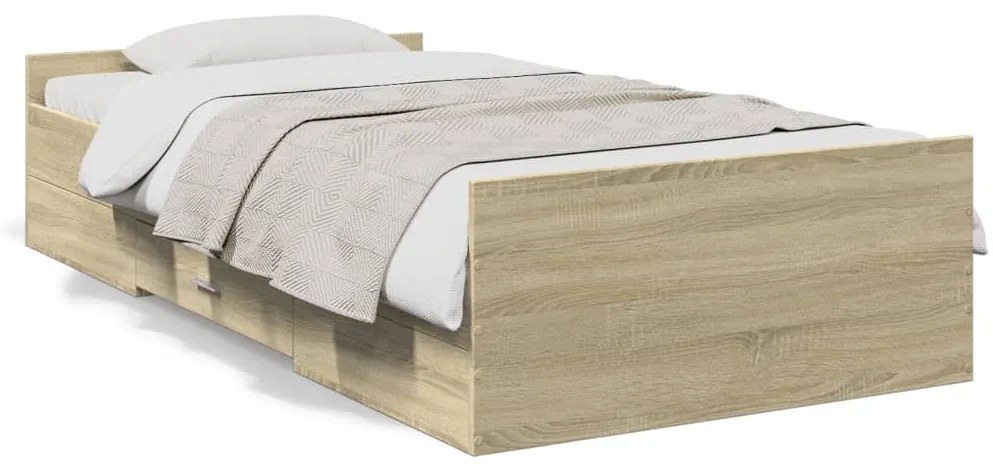 3280351 vidaXL Рамка за легло с чекмеджета дъб сонома 75x190см инженерно дърво