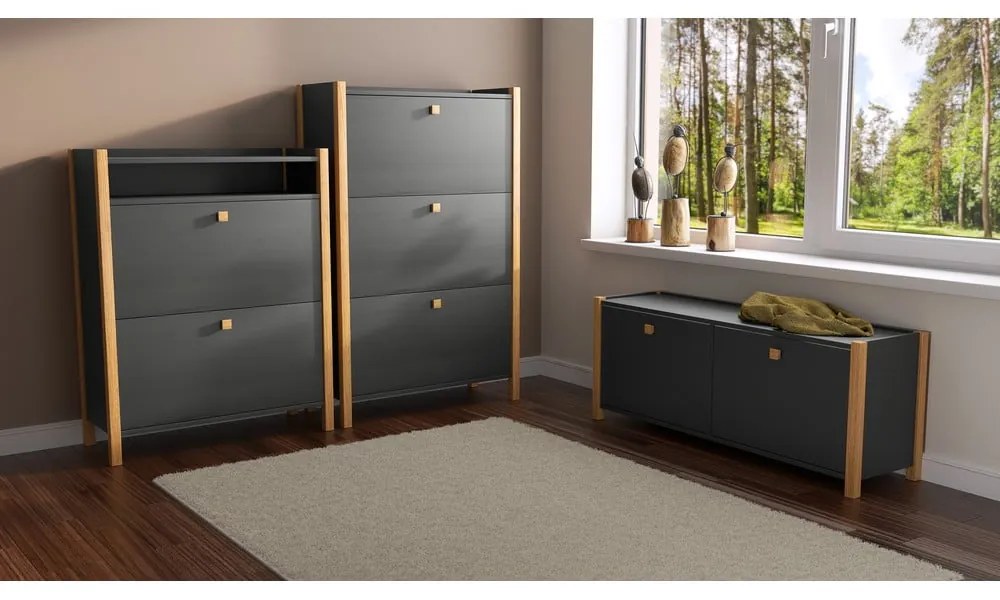 Тъмносив шкаф за обувки с три чекмеджета Bode - Woodman