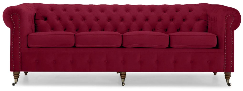 Диван Chesterfield в цвят бургунди, четириместен 238х86х80 см