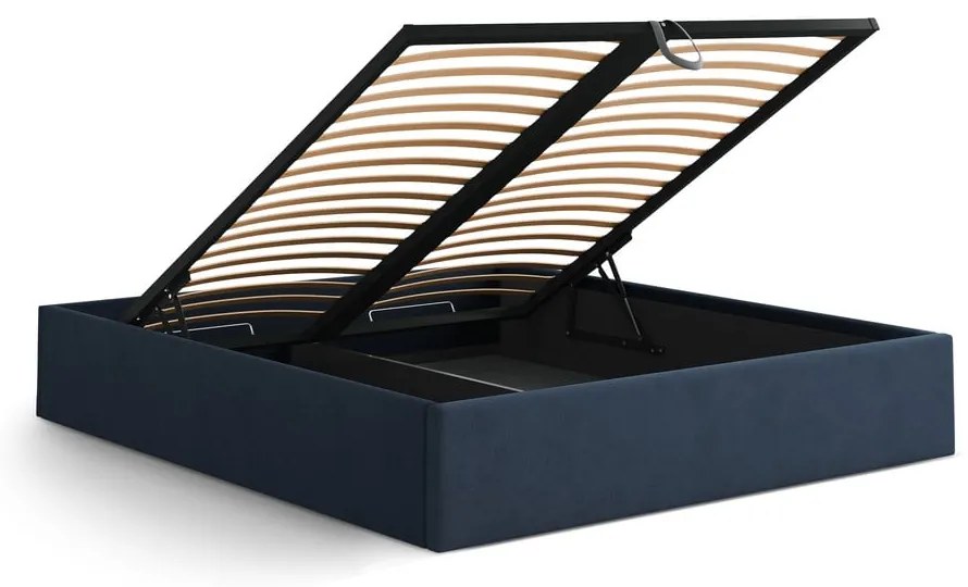 Тъмносиньо двойно легло 180x200 cm тапицирано с място за съхранение/без табла с включена подматрачна рамка Susan – Micadoni