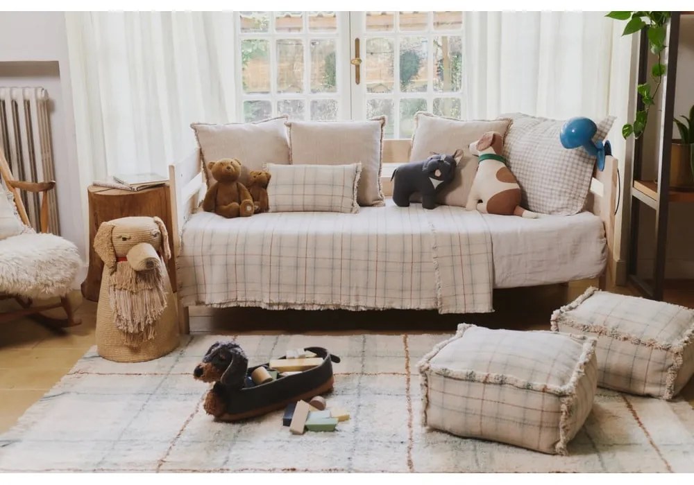 Ръчно изработен памучен килим подходящ за пране в кремав и светлозелен цвят 90x120 cm Tartan Blue Sage – Lorena Canals