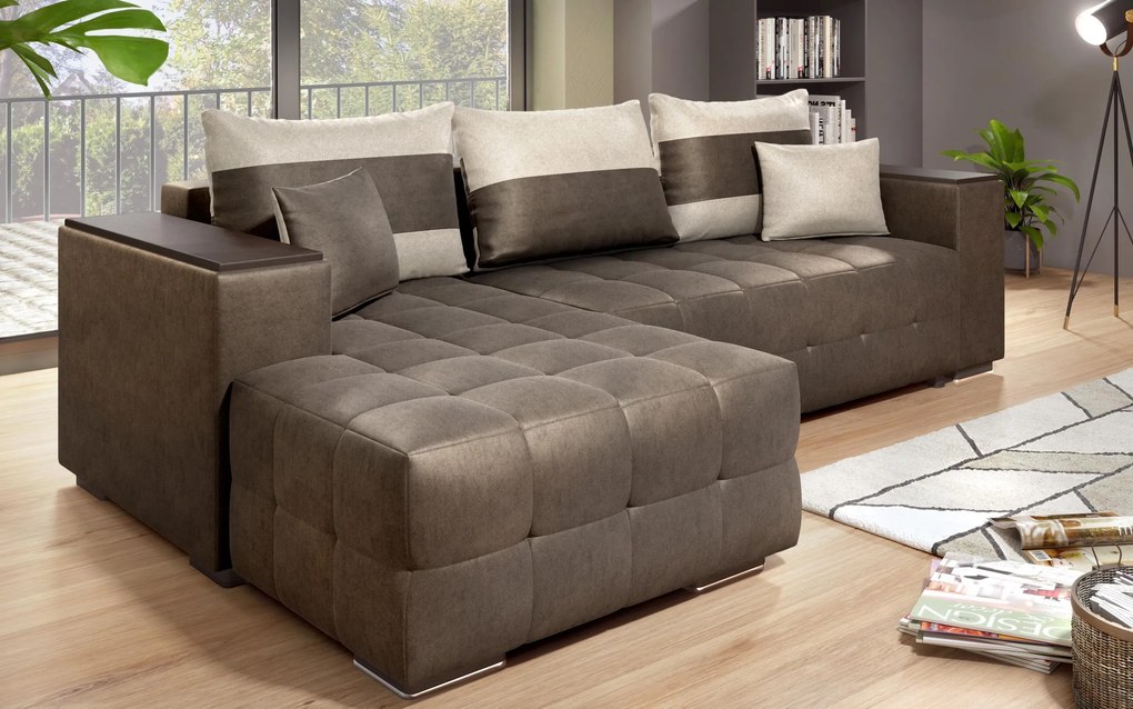 Разтегателен ъглов диван с подлакътник етажерка Мелвин S