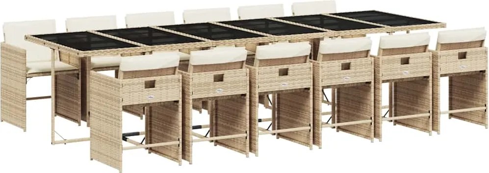 3211126 vidaXL Градински комплект с възглавници, 13 части, бежов полиратан