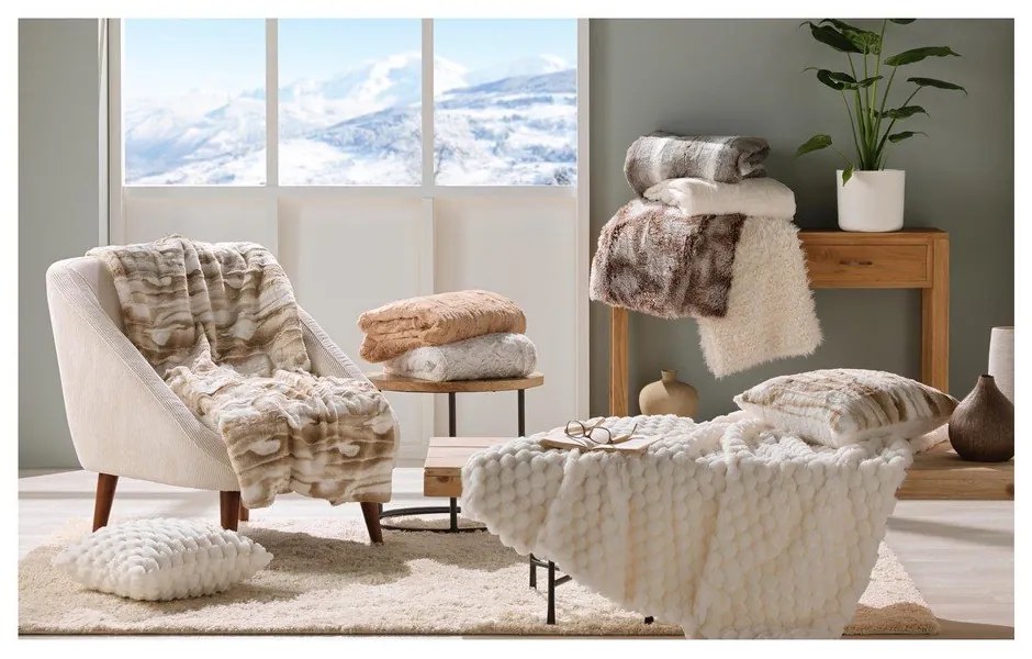Бежово одеяло от микроплюш 180x220 cm Lynx – douceur d'intérieur