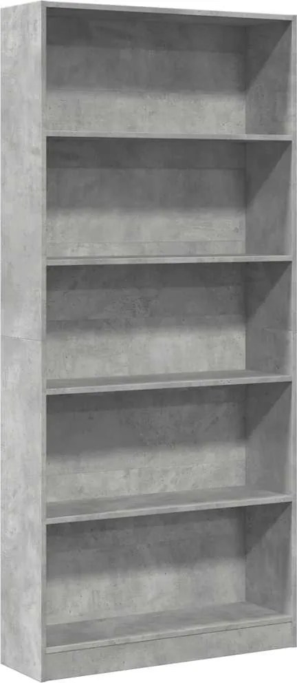 857856 vidaXL Библиотека, бетонно сива, 80x24x176 см, инженерно дърво