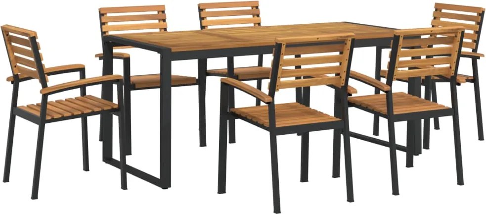 3155411 vidaXL Градински трапезен комплект, 7 части, акация масив и метал