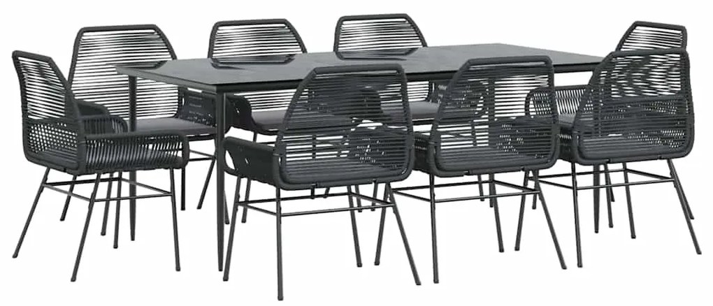 3334470 vidaXL Градински комплект 9 части с възглавници черен полиратан стъкло