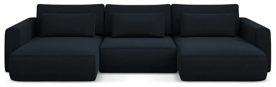 Тъмносин кадифен разтегателен ъглов диван с място за съхранение (U форма) Kapua – Makamii